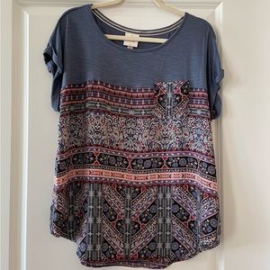 Knox Rose Mixed Media Short Sleeve Top